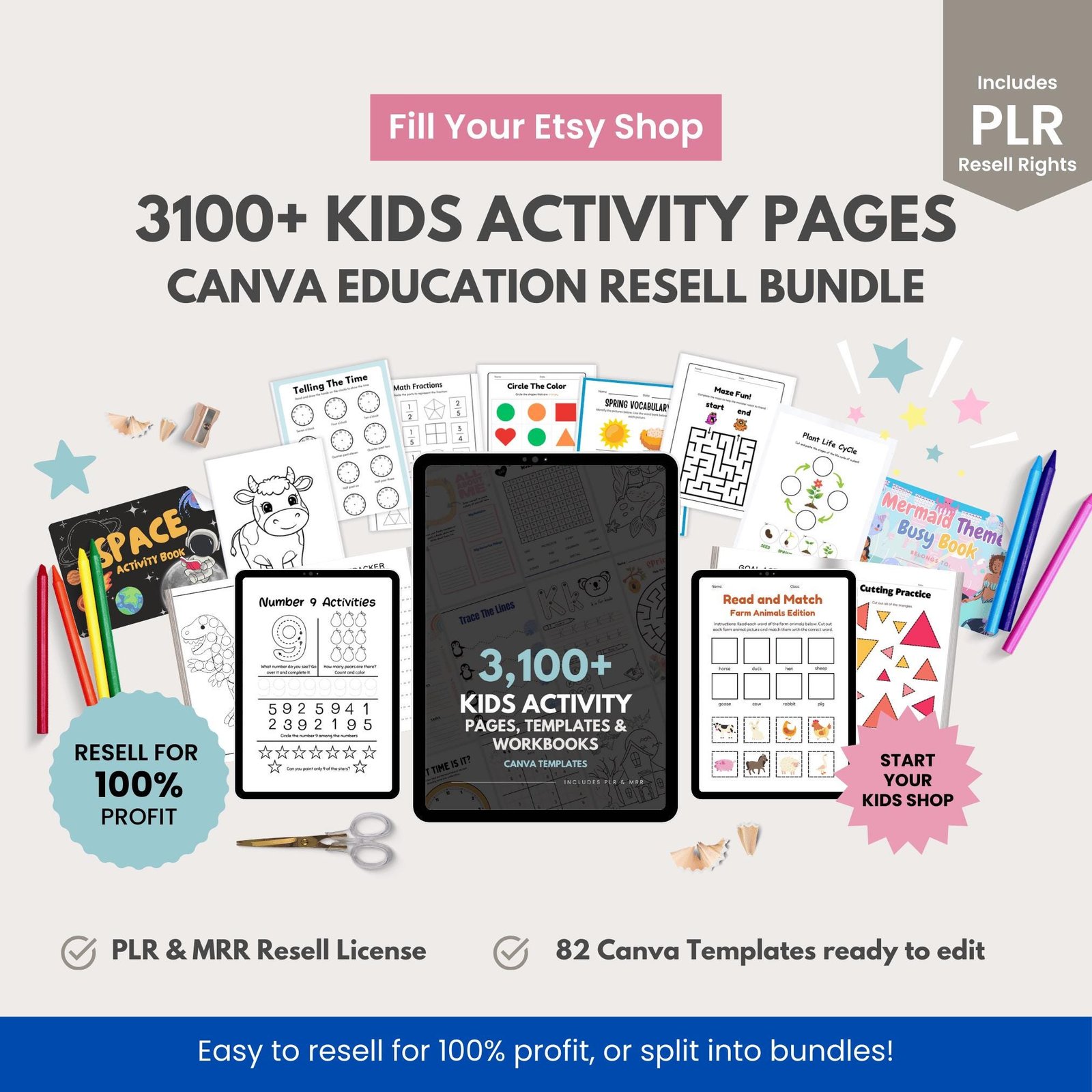 3100+ Kids Activity Page Bundle, Editable Canva Templates, Alpha (1) 3100+ Kids Activity Page Bundle, Editable Canva Templates, Alphabet, Math, Coloring, Puzzles, PLR + Master Resell Rights MRR, Rebrand & Sell - Image 1