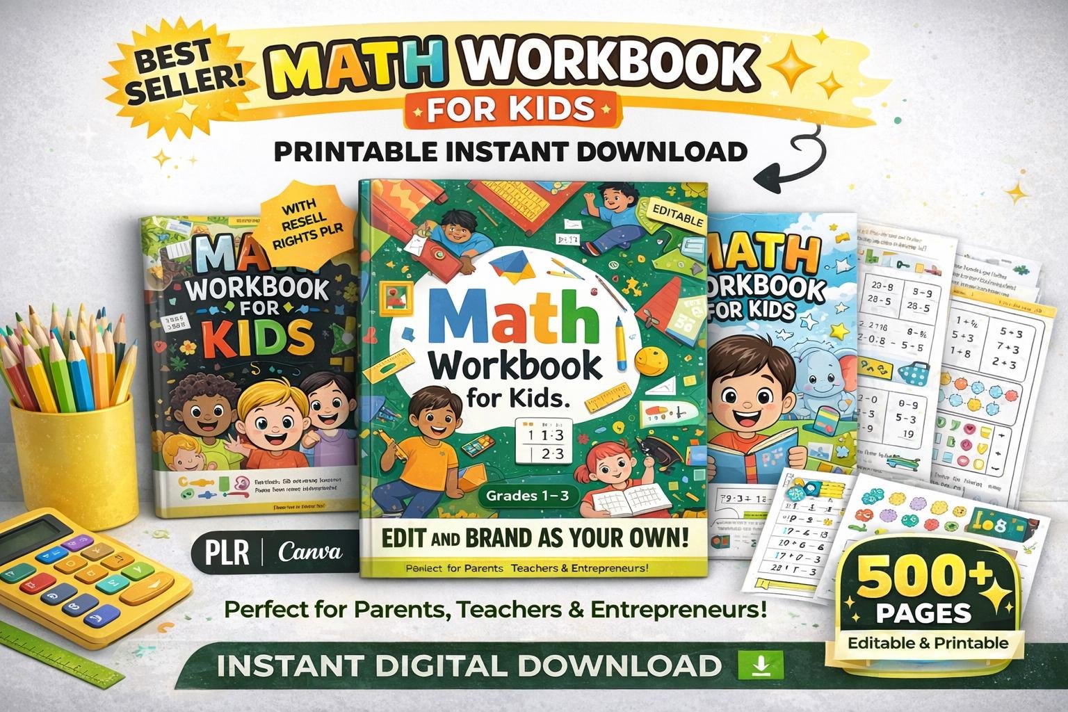 500 PLR Math Worksheets, Pre-K to Kindergarten, Teacher Worksheets Canva Editable,Education (1) 500 PLR Math Worksheets, Pre-K to Kindergarten, Teacher Worksheets Canva Editable,Education Resources (PLR) - Image 1