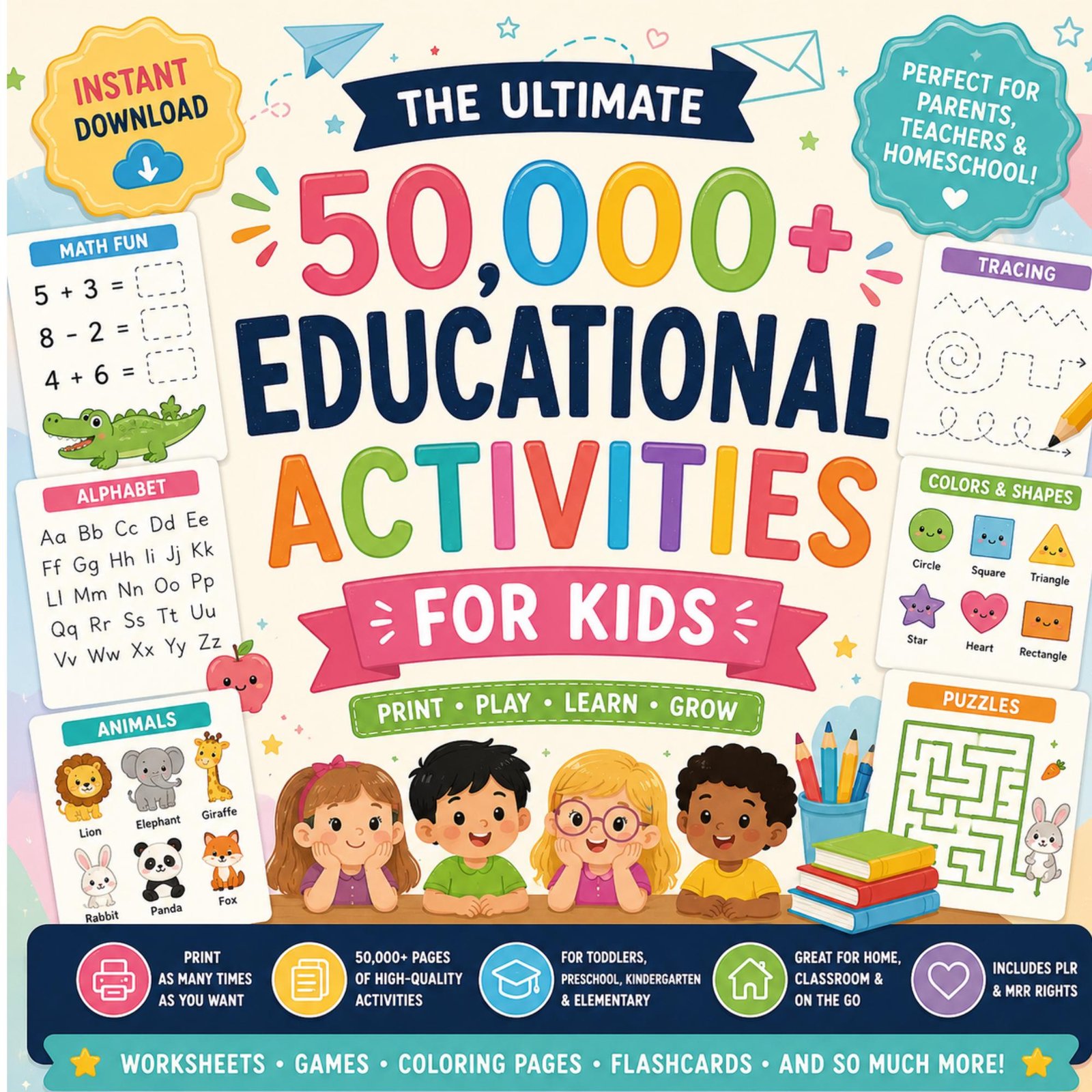 50,000+ Printable Worksheets for Kids Preschool & Kindergarten Activities Teache (1) 50,000+ Printable Worksheets for Kids | Preschool & Kindergarten Activities | Teacher Resources | Homeschool PDF | PLR MRR - Image 1