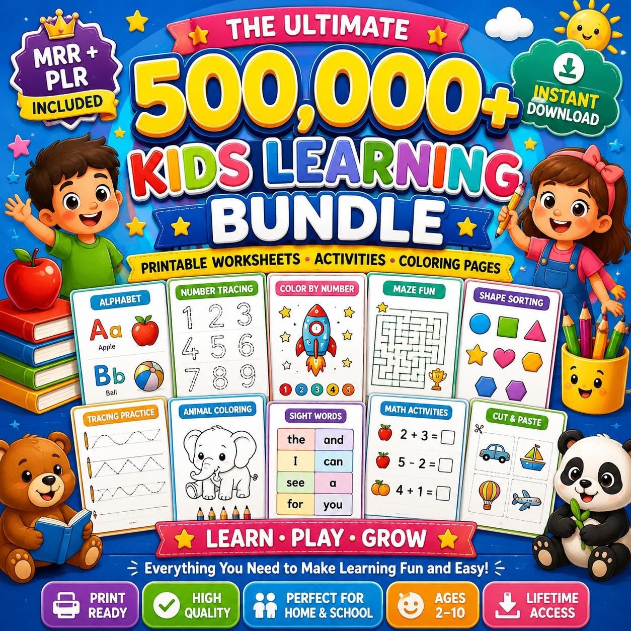 500,000+ Kids Learning Bundle MRR PLR Printable Worksheets Preschool & Kindergarten Acti (1) 500,000+ Kids Learning Bundle | MRR PLR | Printable Worksheets | Preschool & Kindergarten Activities | Homeschool - Image 1