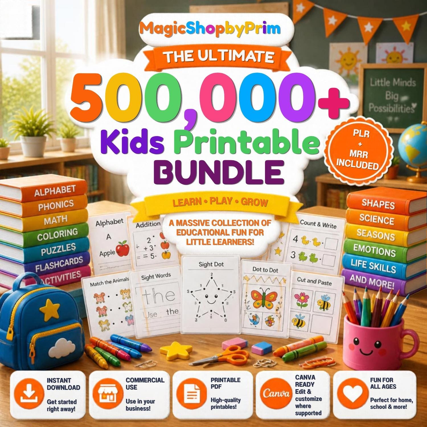 500,000+ Kids Printable Bundle Preschool Worksheets, Learning Activities, PLR & MRR (1) 500,000+ Kids Printable Bundle | Preschool Worksheets, Learning Activities, PLR & MRR - Image 1