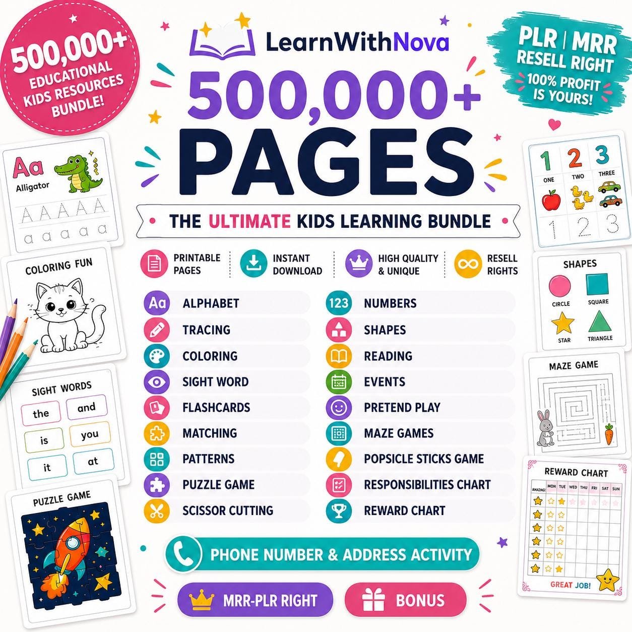 500k Kids Learning Pages Bundle, PLR MRR (Printable PDF, Canva Templates) (1) 500k Kids Learning Pages Bundle, PLR MRR (Printable PDF, Canva Templates) - Image 1