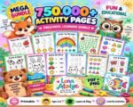750,000+ Printable Kids Learning Bundle | Worksheets, Coloring Pages, Homeschool Games | PLR MRR