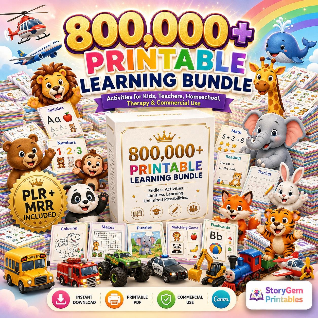 800,000+ Kids Printable Bundle PLR MRR Preschool Worksheets Homeschool Acti (1) 800,000+ Kids Printable Bundle PLR MRR | Preschool Worksheets | Homeschool Activities | Teacher Resources | Commercial Use - Image 1