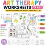 Art Therapy Worksheets for Kids Printable PDF,Child Therapy Workbook ,35+ pages Art Therapy Prompts for Feelings,Emotions,Coping Skills