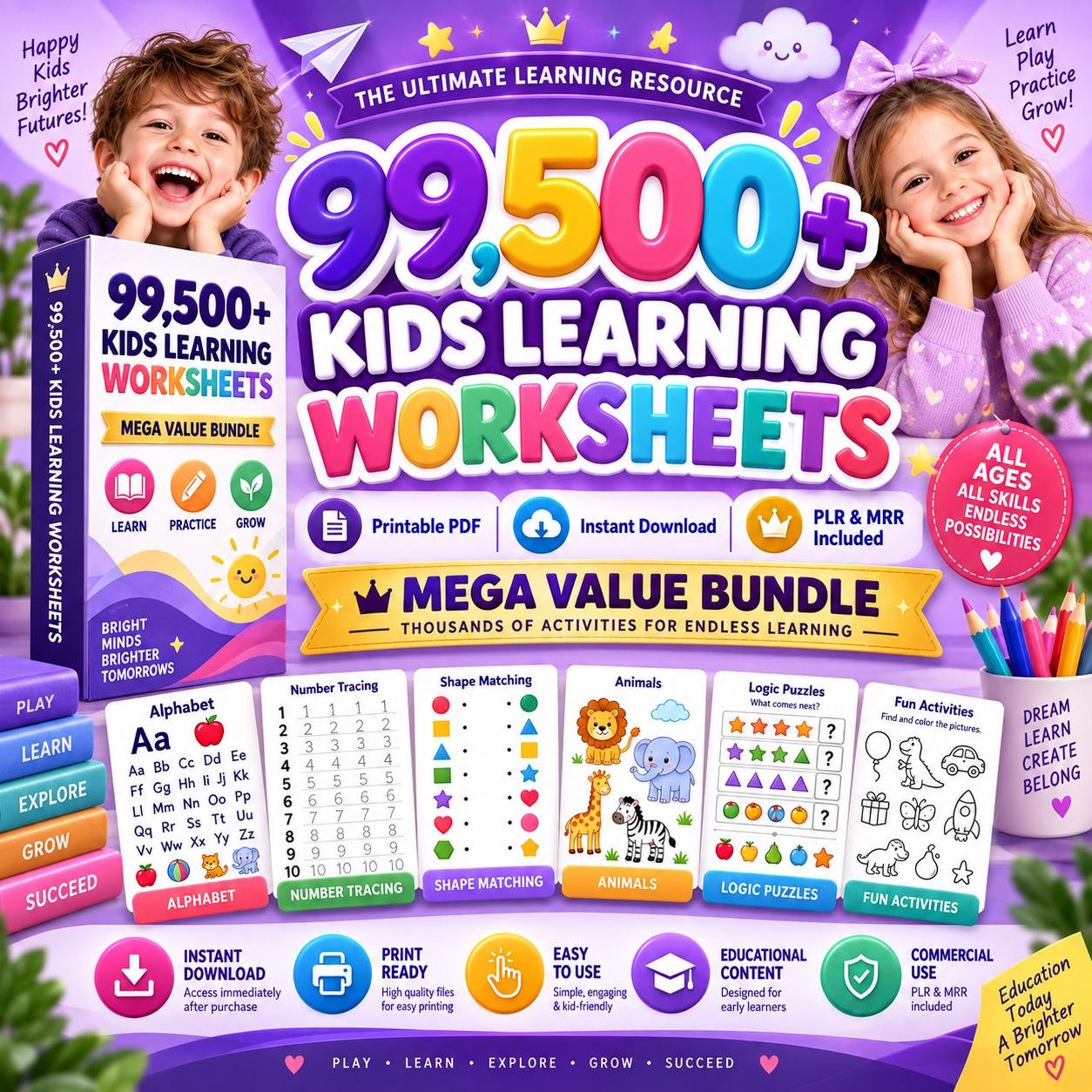 Educational Kids Resources, 99,500+ Kids Learning Bundle, Printable Ac (1) Educational Kids Resources, 99,500+ Kids Learning Bundle, Printable Activities | Preschool Learning Worksheets | PLR MRR Resell Rights - Image 1