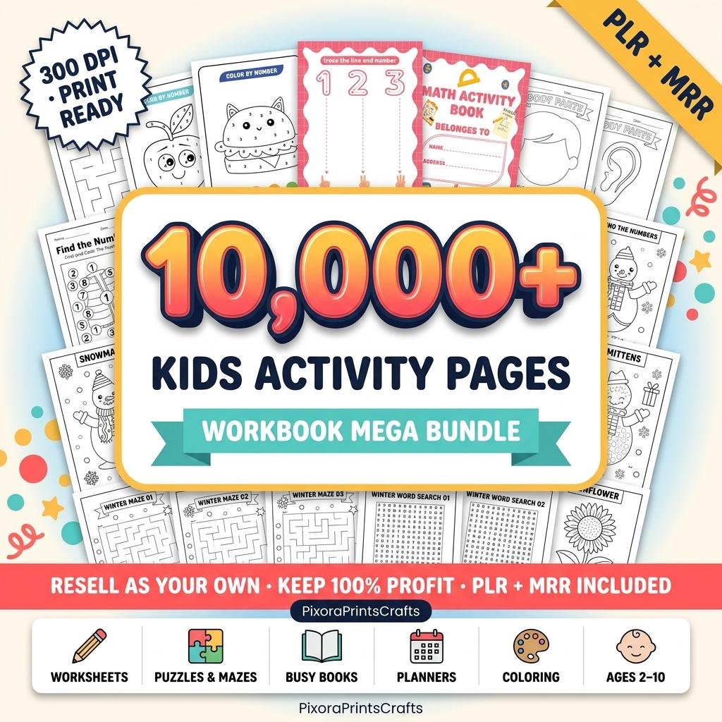 Kids Activity Book Mega Bundle 10,000+ Pages, PLR MRR Resell Rights (1) Kids Activity Book Mega Bundle | 10,000+ Pages, PLR MRR Resell Rights - Image 1