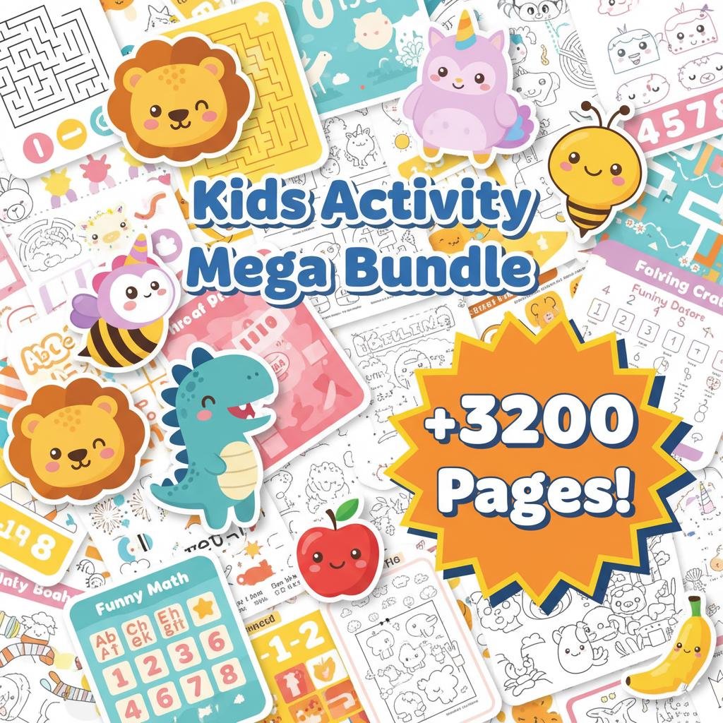 Kids Activity Book Mega Bundle, 3200 Pages, Puzzles, Games (PLR and MRR Included) (1) Kids Activity Book Mega Bundle, 3200 Pages, Puzzles, Games (PLR and MRR Included) - Image 1