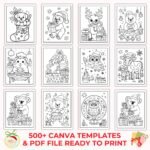 Kids Christmas Coloring Bundle 500+, Printable Worksheets Canva Editable Templates + PDF, Coloring Pages, Holiday Busy Book, PLR Digital - Image 6