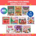Kids Christmas Coloring Bundle 500+, Printable Worksheets Canva Editable Templates + PDF, Coloring Pages, Holiday Busy Book, PLR Digital