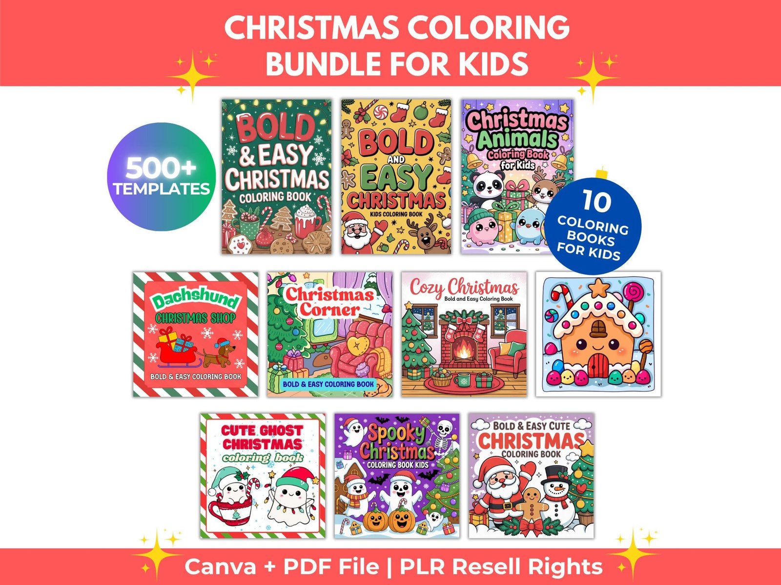 Kids Christmas Coloring Bundle 500+, Printable Worksheets Canva (1) Kids Christmas Coloring Bundle 500+, Printable Worksheets Canva Editable Templates + PDF, Coloring Pages, Holiday Busy Book, PLR Digital - Image 1