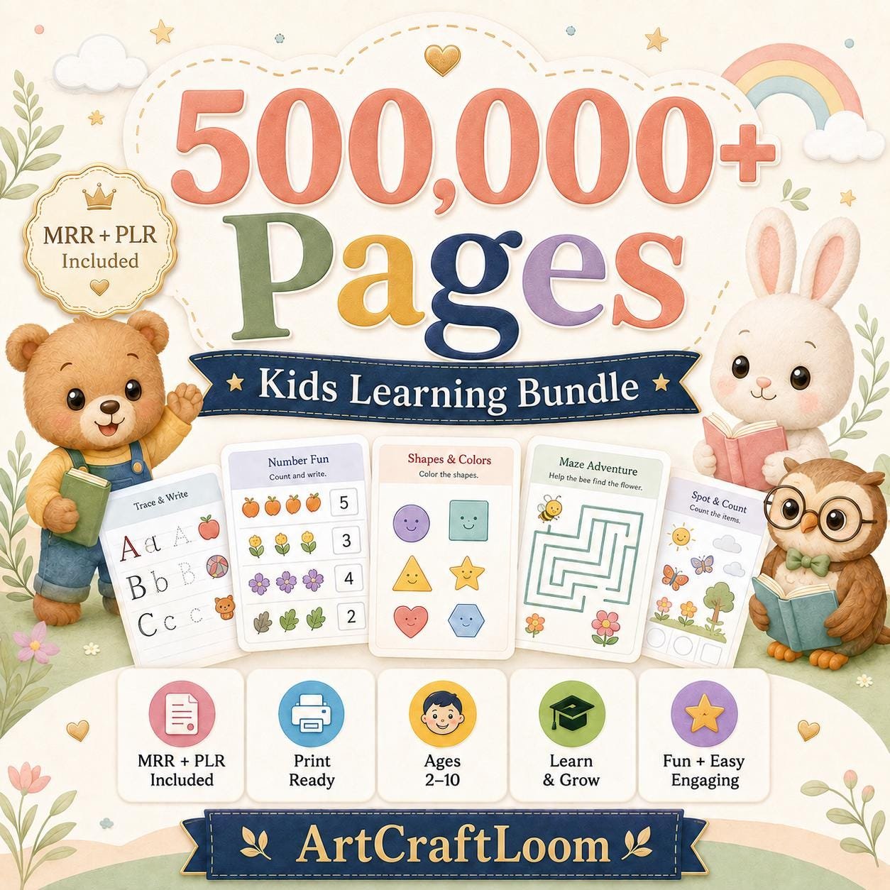 Kids Educational Printable Bundle 500,000+ PLR MRR Worksheets for Preschool & Homeschool (1) Kids Educational Printable Bundle: 500,000+ PLR MRR Worksheets for Preschool & Homeschool - Image 1