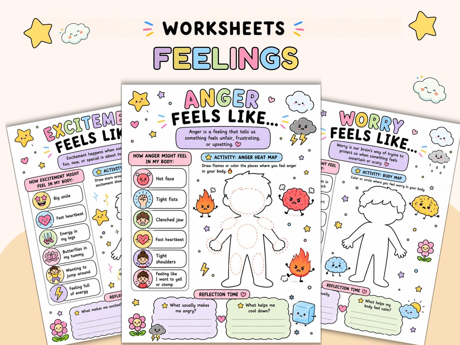 Kids Feelings Body Awareness Worksheets – Emotions and Coping Skills PDF (1) Kids Feelings Body Awareness Worksheets – Emotions and Coping Skills PDF - Image 1