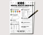 Kids Mental Health Check In Worksheet, Printable Kids Therapy Game, Kids Journal School Counseling Therapy Intervention Emotional Regulation