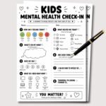 Kids Mental Health Check In Worksheet, Printable Kids Therapy Game, Kids Journal School Counseling Therapy Intervention Emotional Regulation