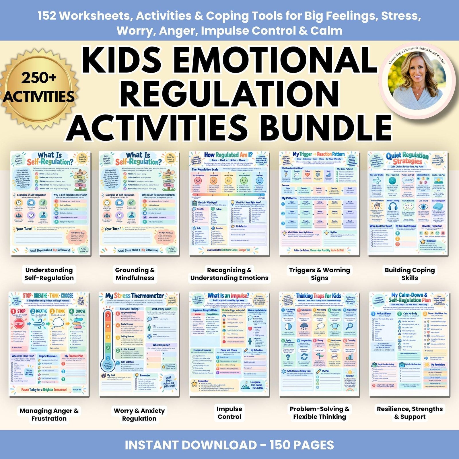 Kids Self-Regulation Mega Bundle Over 220 Activities. Grounding Techniques. Mindfulness S (1) Kids Self-Regulation Mega Bundle Over 220 Activities. Grounding Techniques. Mindfulness Skills. ADHD Visual Support - Image 1