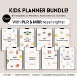 PLR MRR Digital Products Kids Planner Bundle, Master Resell Rights, Kids Education Teachers Parents Worksheets For Kids Classroom Activities