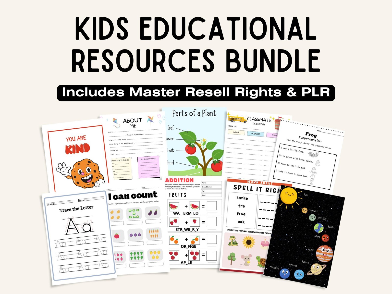 PLR MRR Kids Digital Products, plr mrr Educational Resource (1) PLR MRR Kids Digital Products, plr mrr Educational Resources, Editable Kids Activities Worksheets, Private Label Rights Master Resell Rights - Image 1