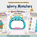 Worry Monster Activity Book for Kids, CBT Worksheets (Digital Download)