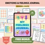 Kids Feelings & Emotions Journal, Emotional Regulation Workbook, Kids Coping Skills, Mental Health Resource, Canva + PDF, PLR