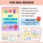Kids Feelings & Emotions Journal, Emotional Regulation Workbook, Kids Coping Skills, Mental Health Resource, Canva + PDF, PLR - Image 2